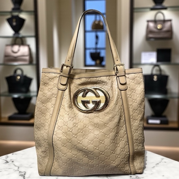Gucci🌟 Interlocking G Britt  Large Leather Tote Bag - Picture 1 of 4